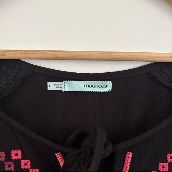 Maurices Black and Pink Embroidered 3/4 Sleeve Blouse - Picture 4 of 5